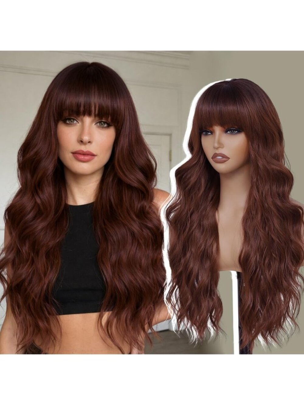 26 Inch Women's Ombre Auburn Soft Layered Wavy Curly Hair Wig with Natural Shine